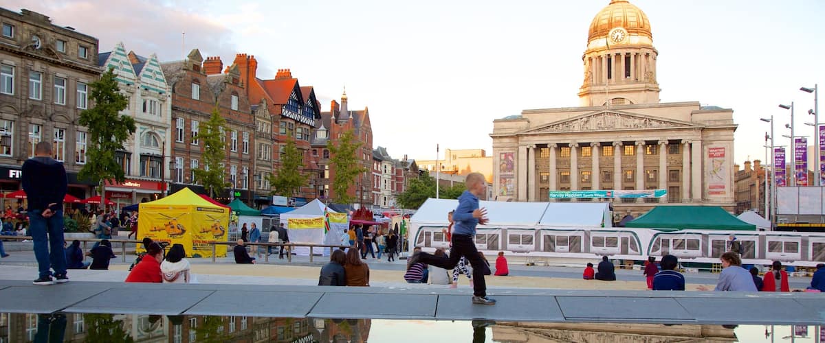 Old Market Square which includes a city, a square or plaza and a river or creek