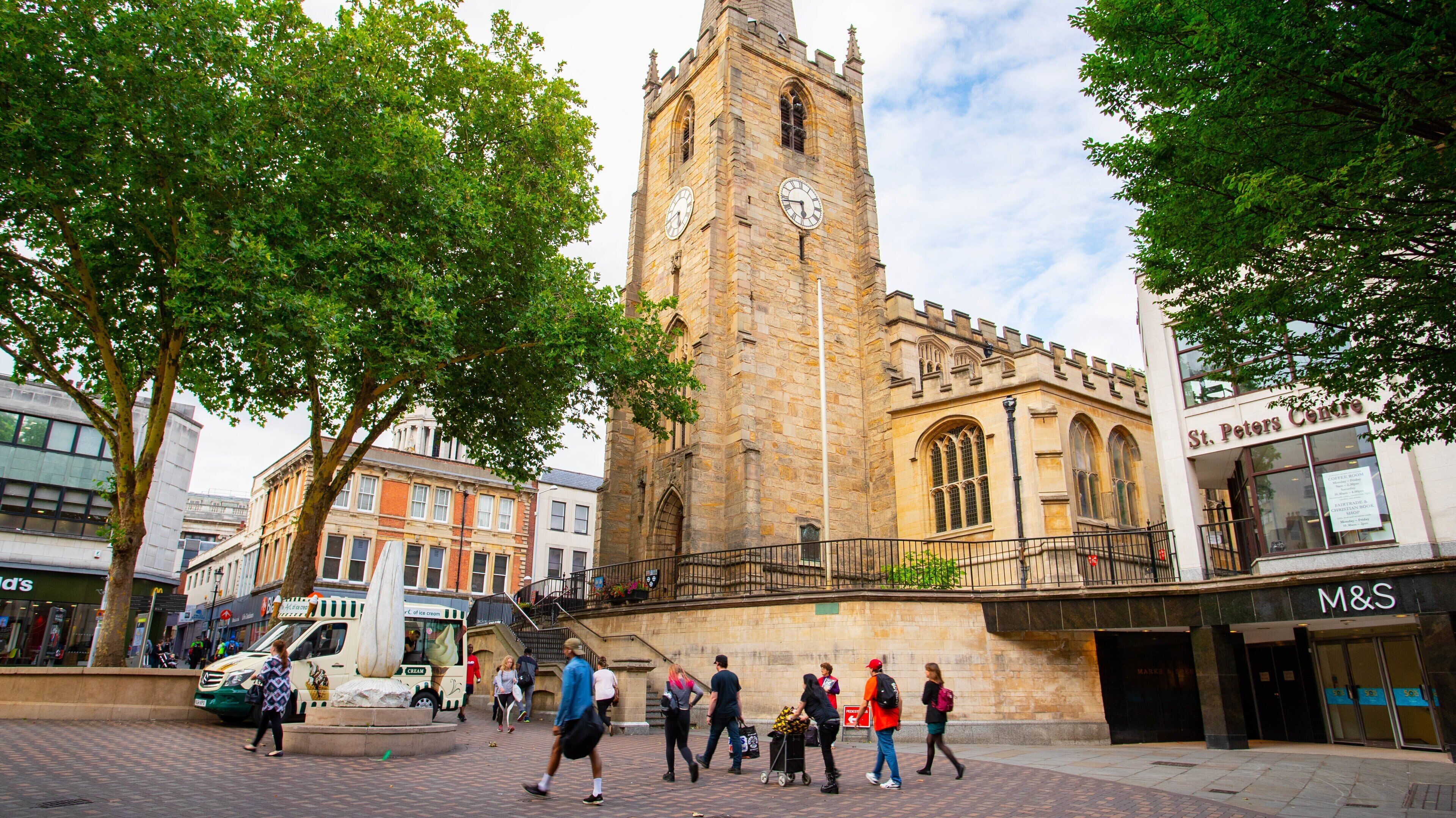 St Peter\'s Church featuring street scenes, heritage architecture and a church or cathedral