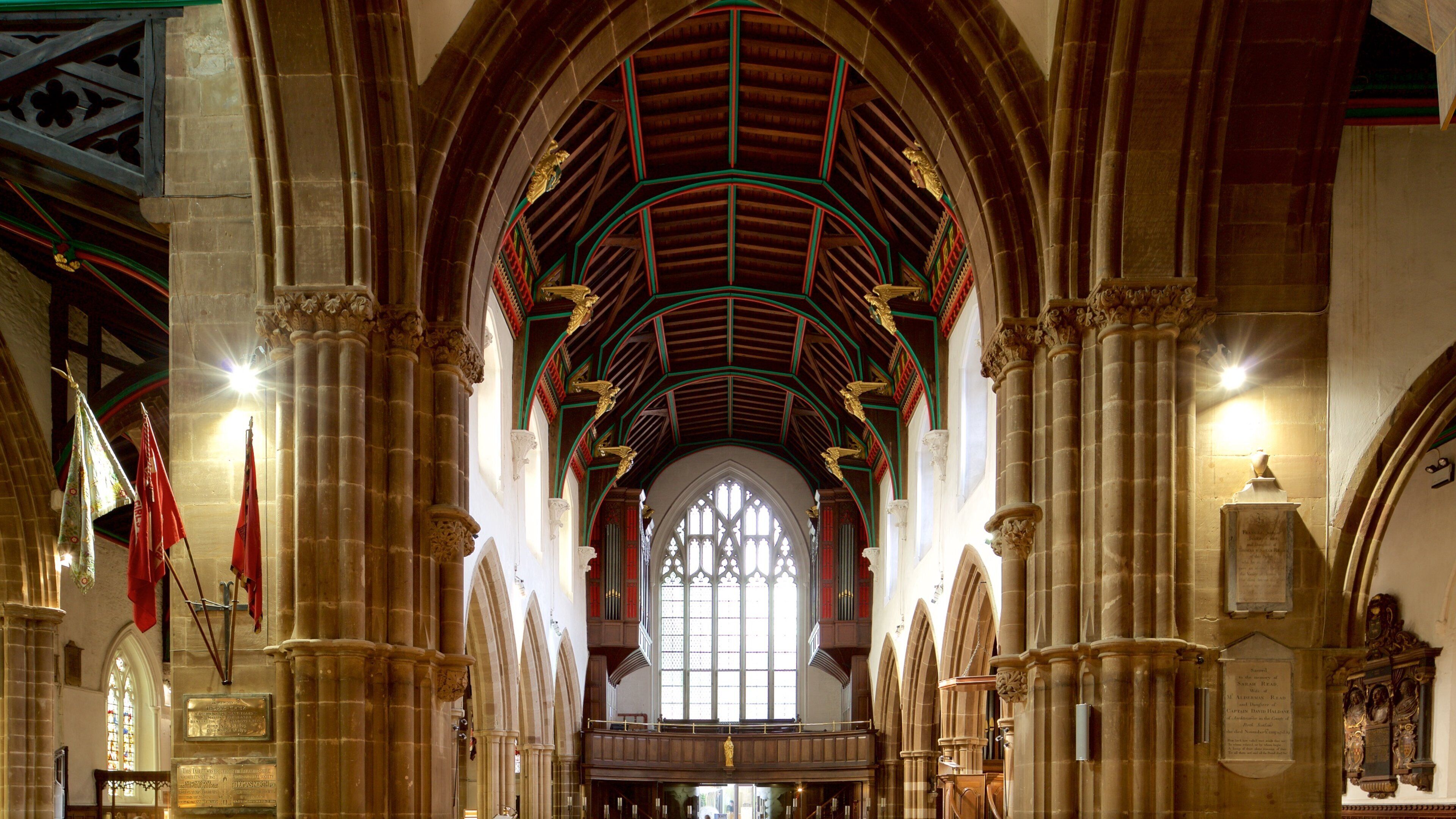 Leicester Cathedral featuring religious aspects, a church or cathedral and interior views
