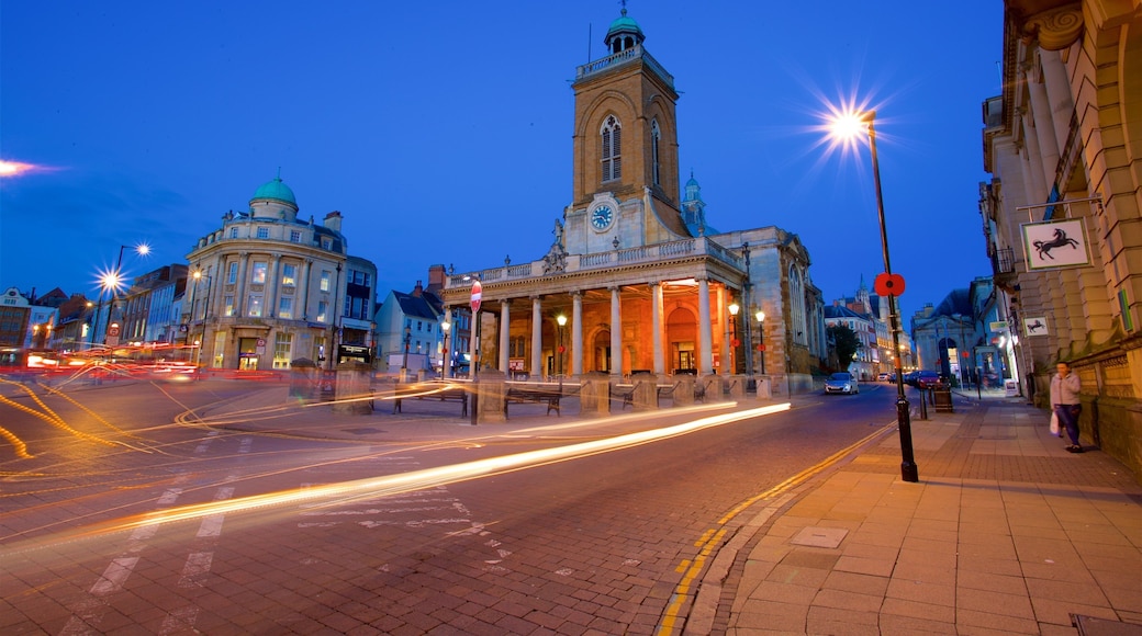 All Saints Church featuring heritage architecture, night scenes and a city
