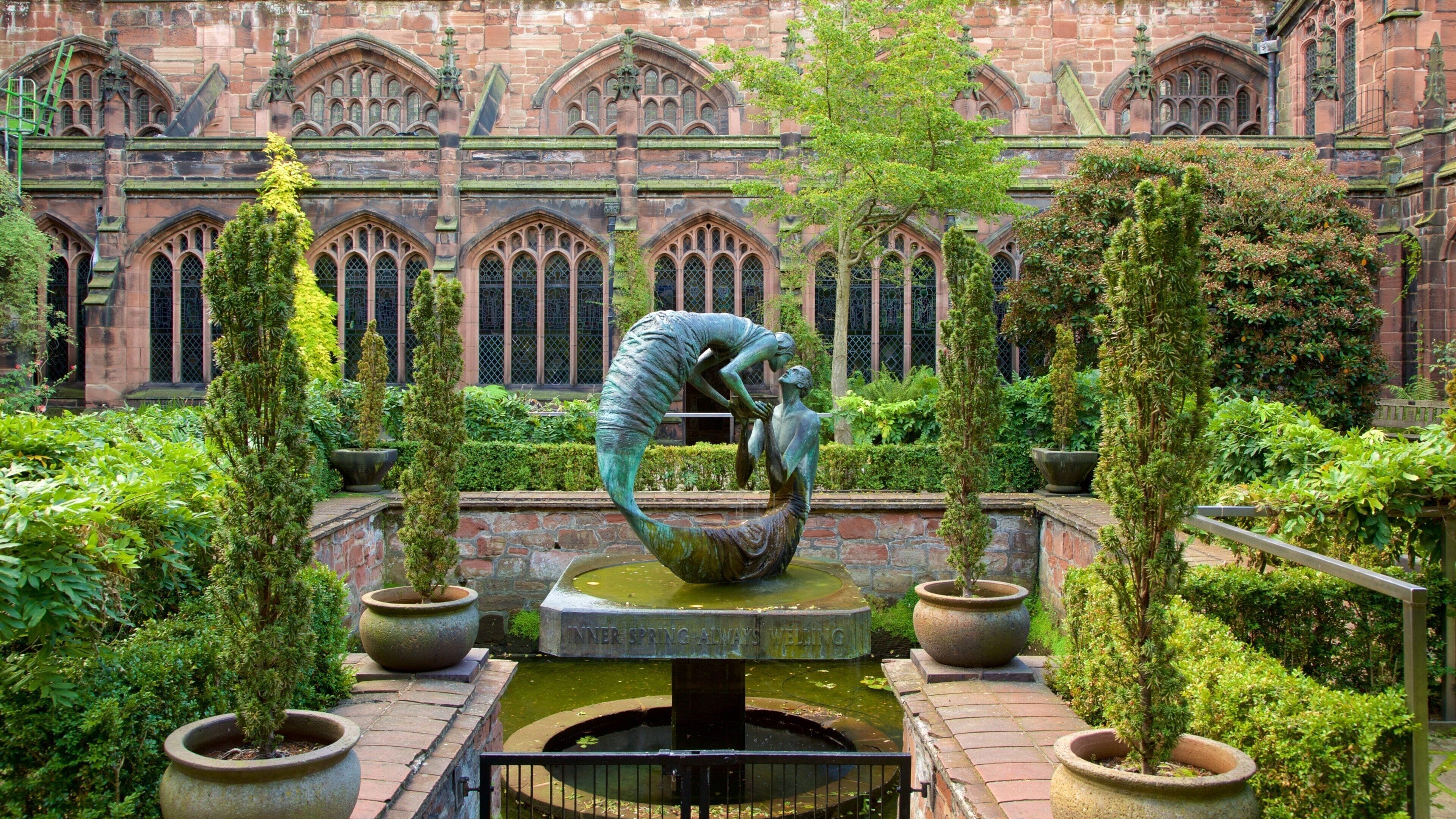 วิหารเชสเตอร์ ซึ่งรวมถึง น้ำพุ, โบสถ์หรือวิหาร และ สวน