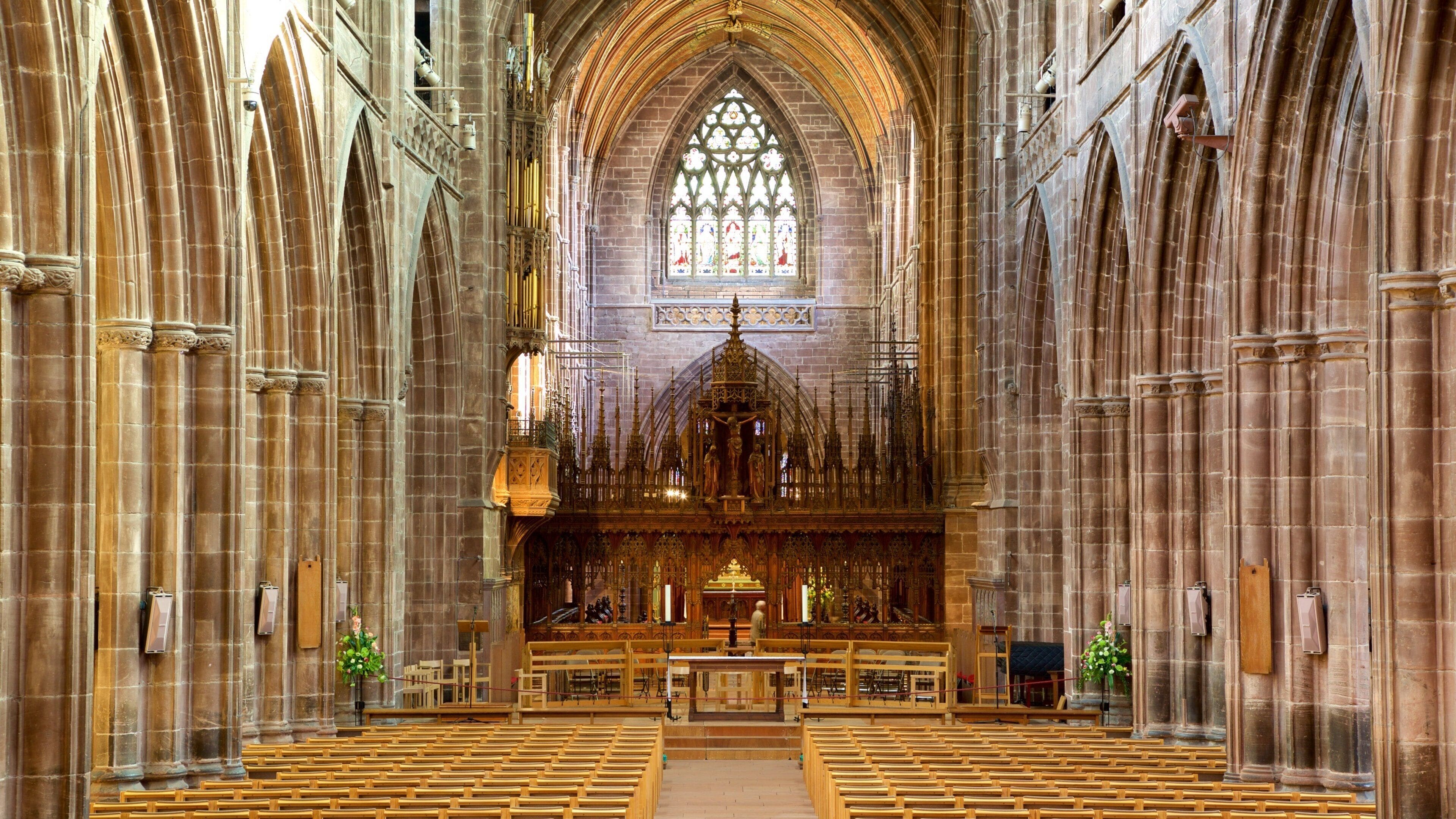 Chester Cathedral which includes religious aspects, a church or cathedral and interior views