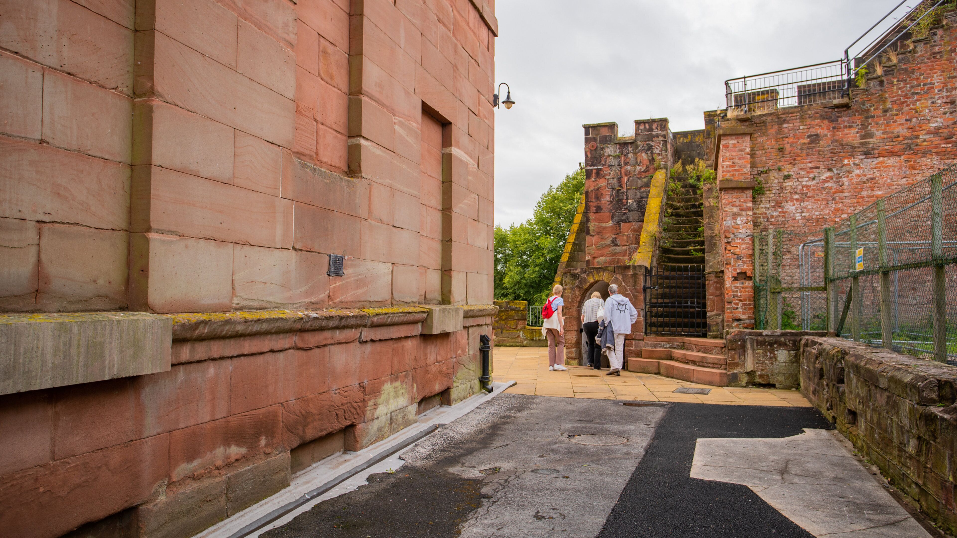 Chester Castle showing heritage elements as well as a small group of people