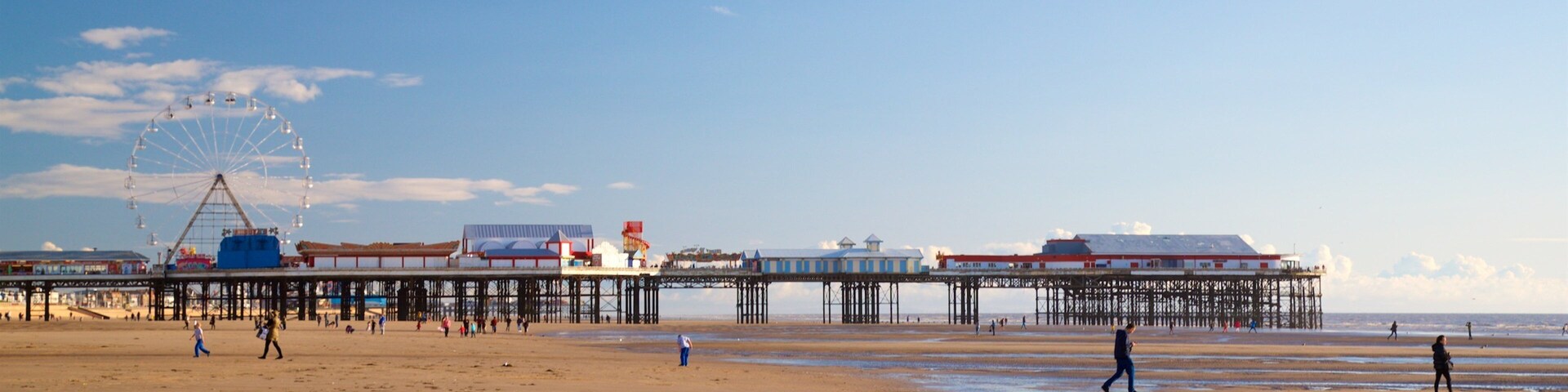 Blackpool Beach showing a beach and general coastal views as well as a small group of people