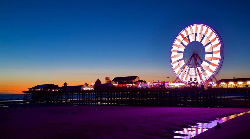 Blackpool Central Pier which includes general coastal views and night scenes