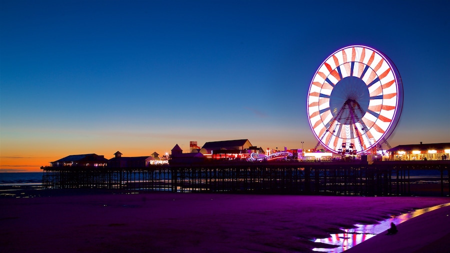 Blackpool Central Pier showing night scenes and general coastal views