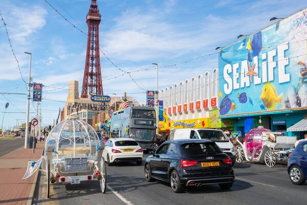 Blackpool Town Center featuring heritage elements and signage