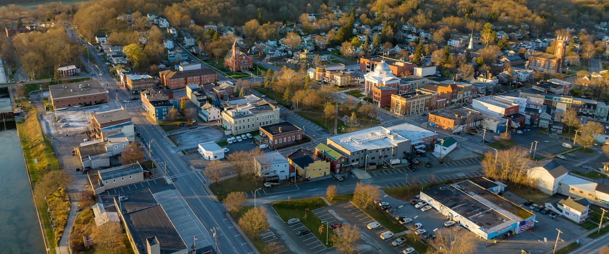 November 20, 2022 Afternoon fall, autumn aerial drone photo of the Hamlet of Lyons New York, USA.