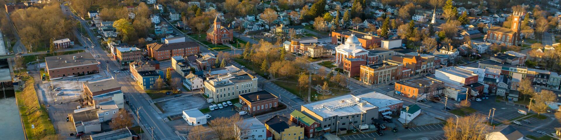 November 20, 2022 Afternoon fall, autumn aerial drone photo of the Hamlet of Lyons New York, USA.