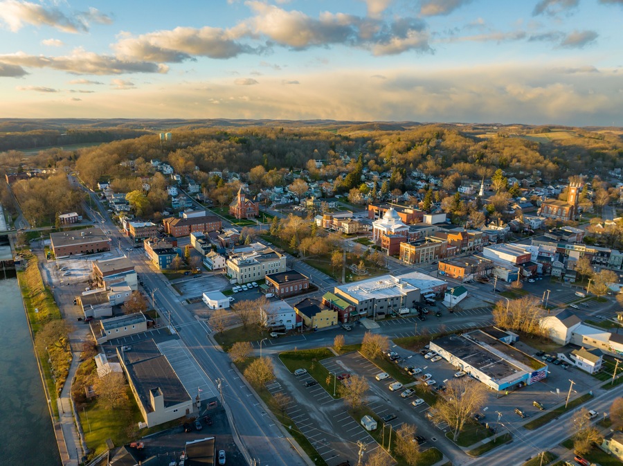 November 20, 2022 Afternoon fall, autumn aerial drone photo of the Hamlet of Lyons New York, USA.
