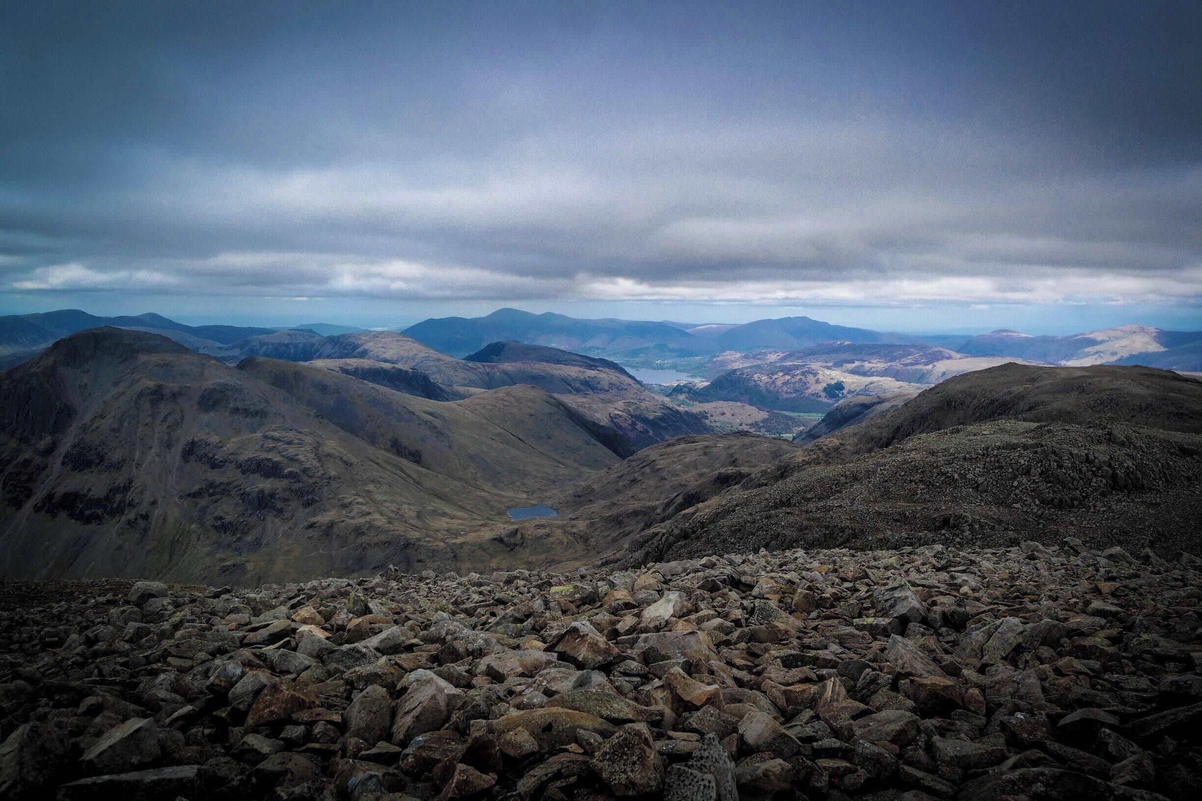Looking north from the top of Scafell Pike, at 3209 ft it's the highest peak in England.
Walked up the quickest, but steepest route from Wasdale and back down the longer and less busy Borrowdale route. A really good day, thoroughly enjoyed experiencing the different aspects of this hill.