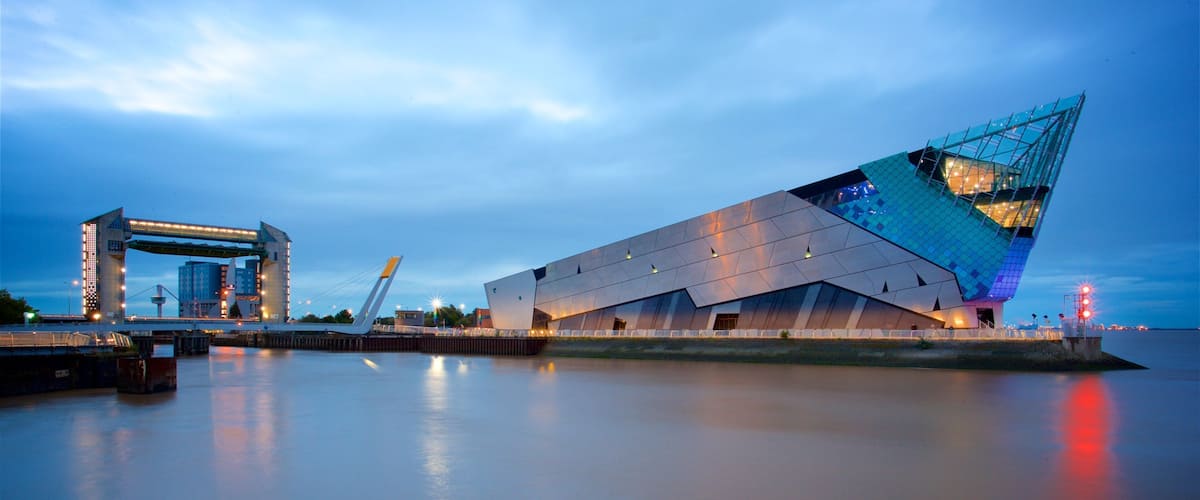 The Deep featuring general coastal views, night scenes and modern architecture