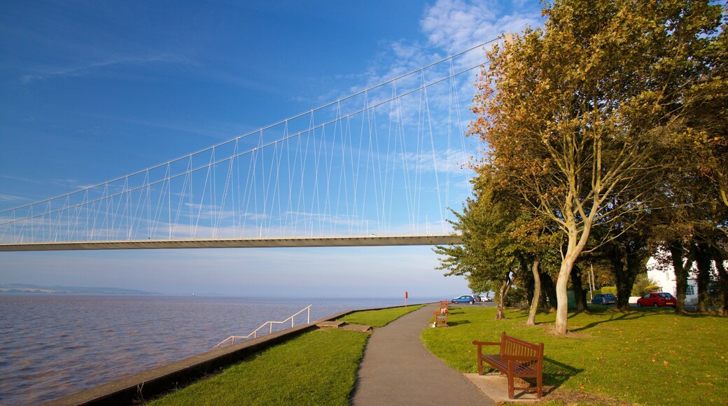 Humber Bridge featuring a bridge, a garden and a river or creek