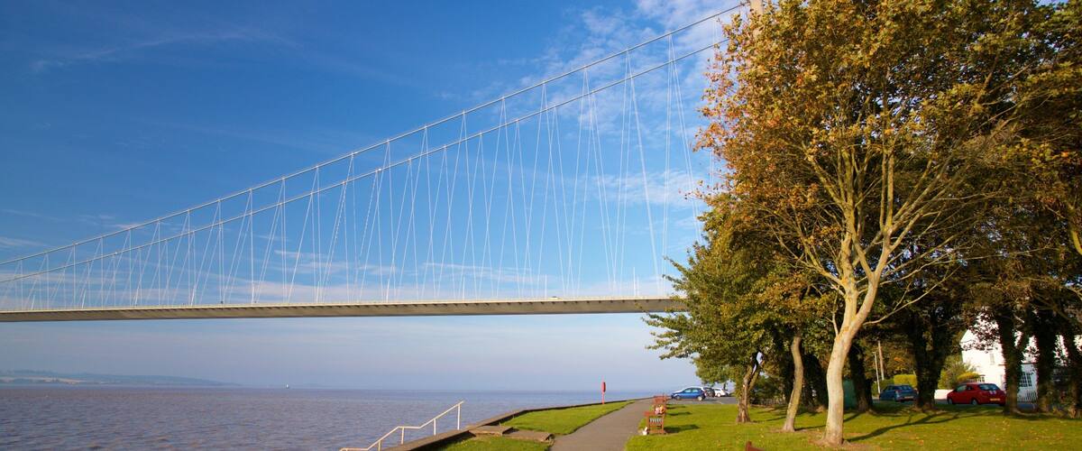 Humber Bridge featuring a bridge, a garden and a river or creek