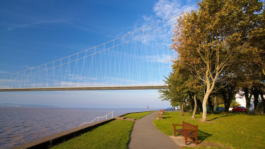 Humber Bridge featuring a bridge, a garden and a river or creek