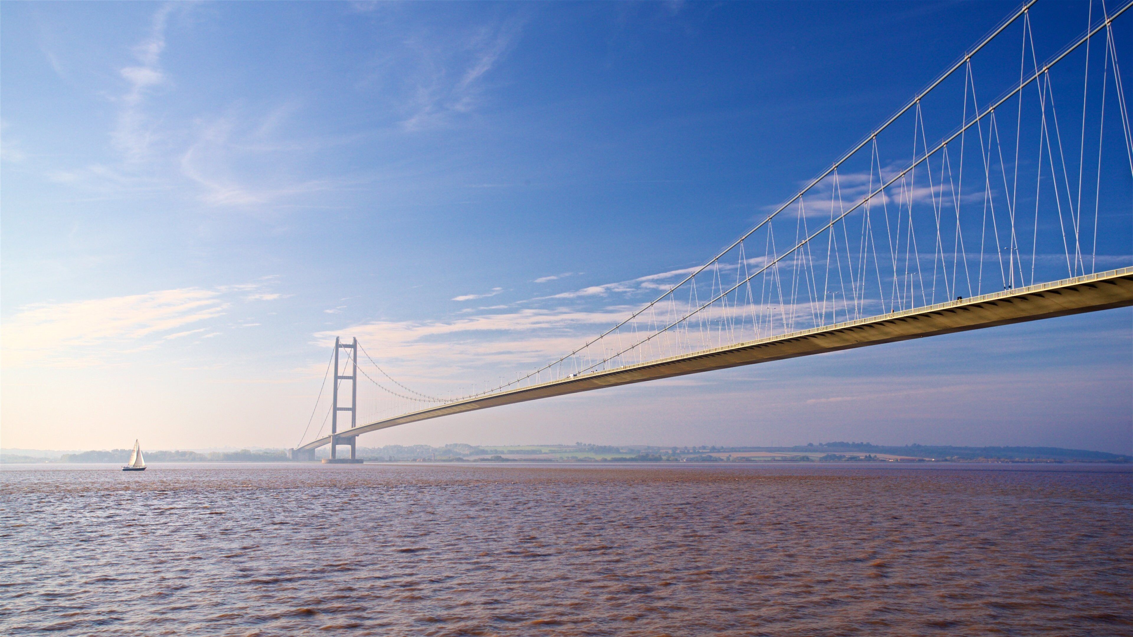 Humber Bridge showing a bridge, a river or creek and a sunset