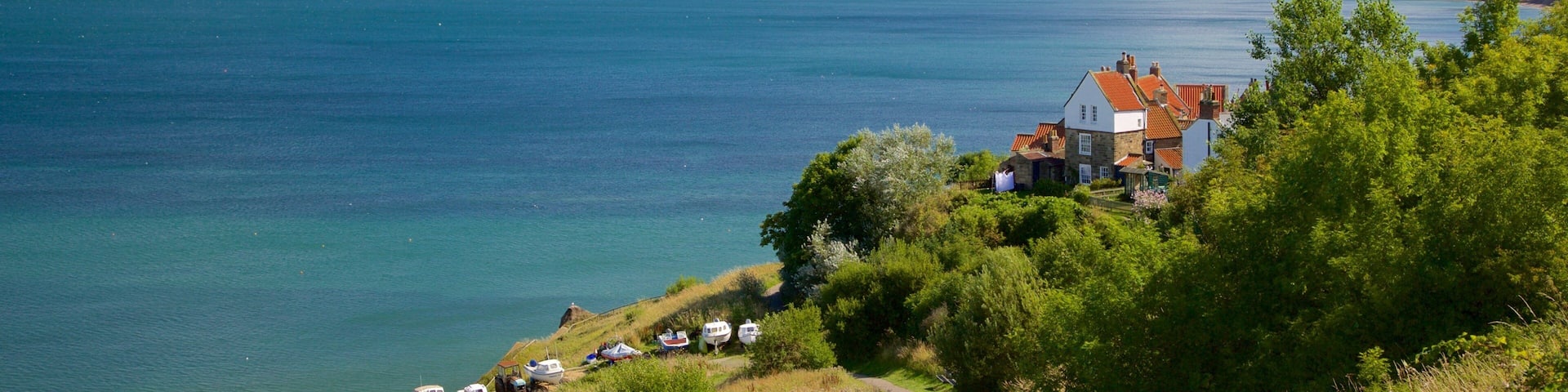 Robin Hood\'s Bay Beach featuring general coastal views, a house and tranquil scenes