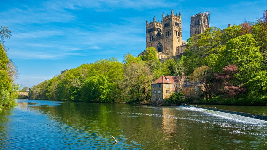 Durham Cathedral and River Wear in Spring in Durham, England