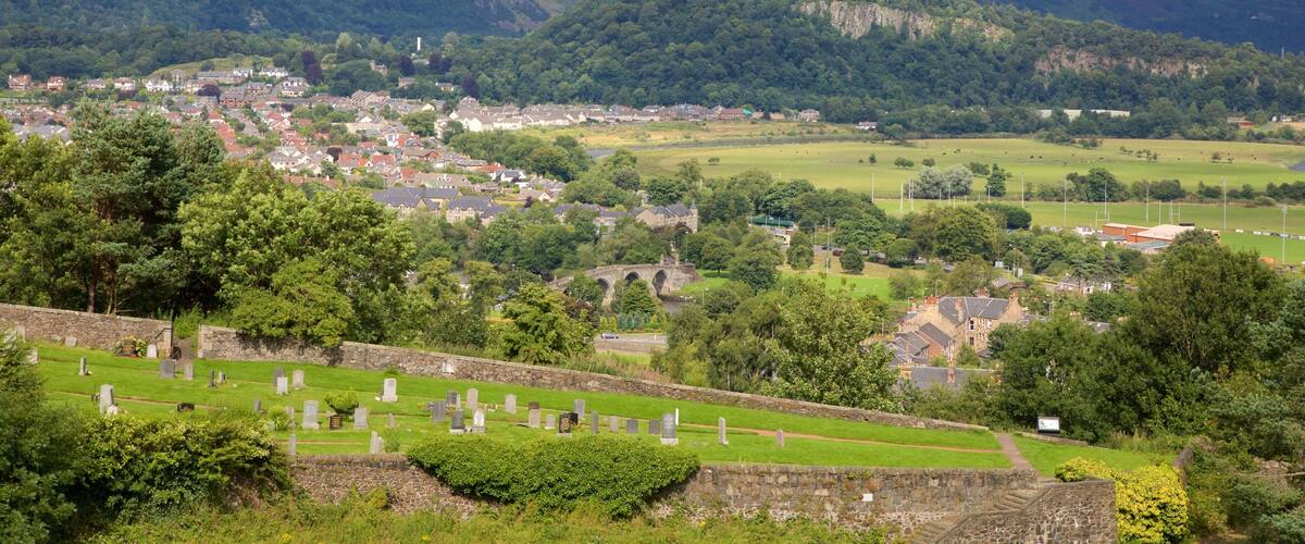 National Wallace Monument featuring a small town or village and landscape views