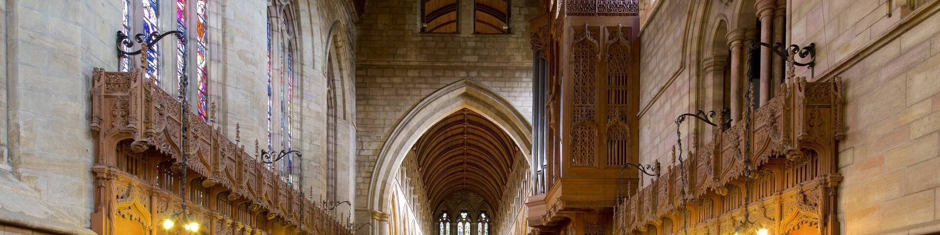 Dunblane Cathedral which includes religious elements, a church or cathedral and interior views
