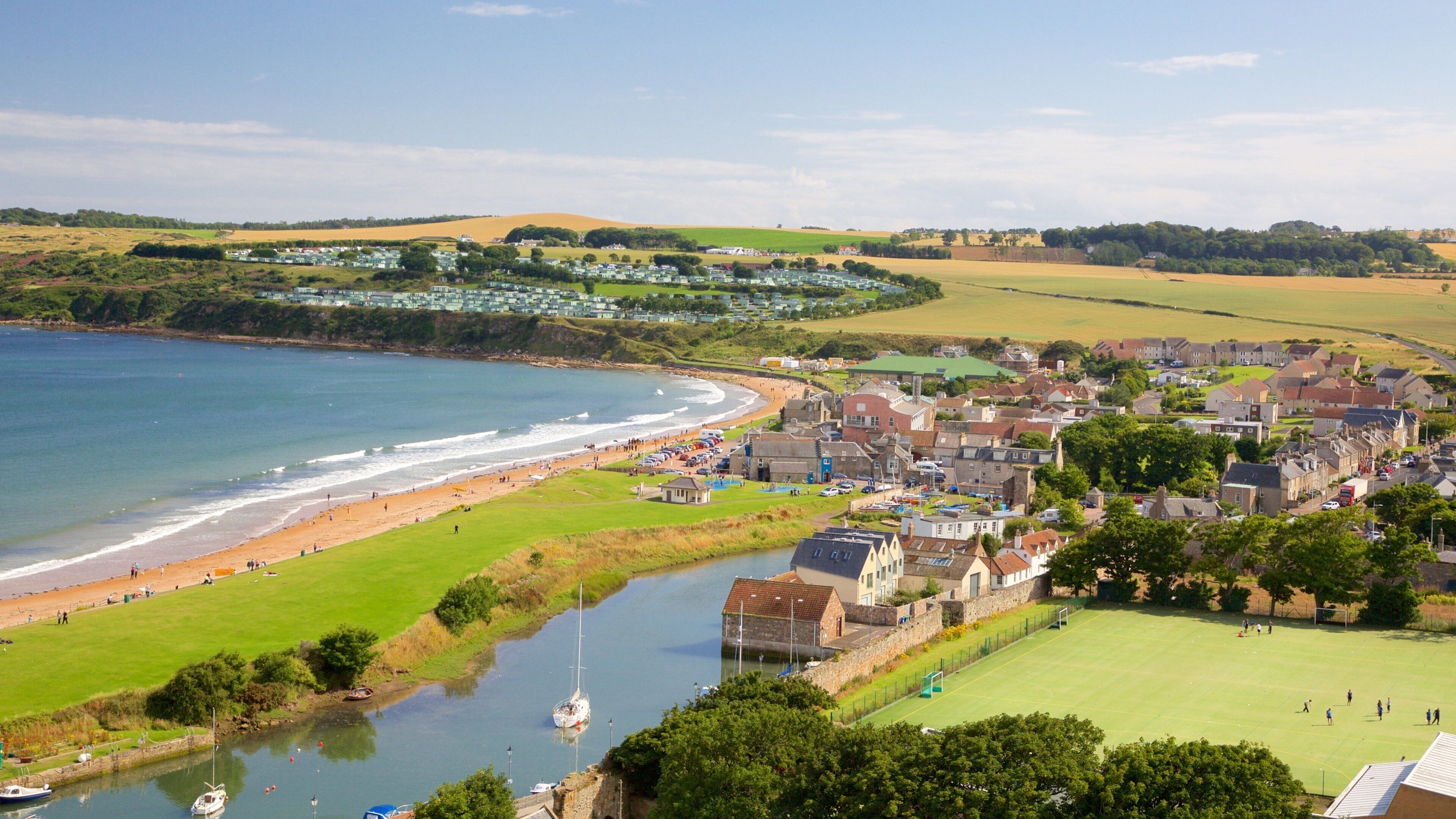 St. Andrew\'s Cathedral featuring landscape views, a small town or village and a beach