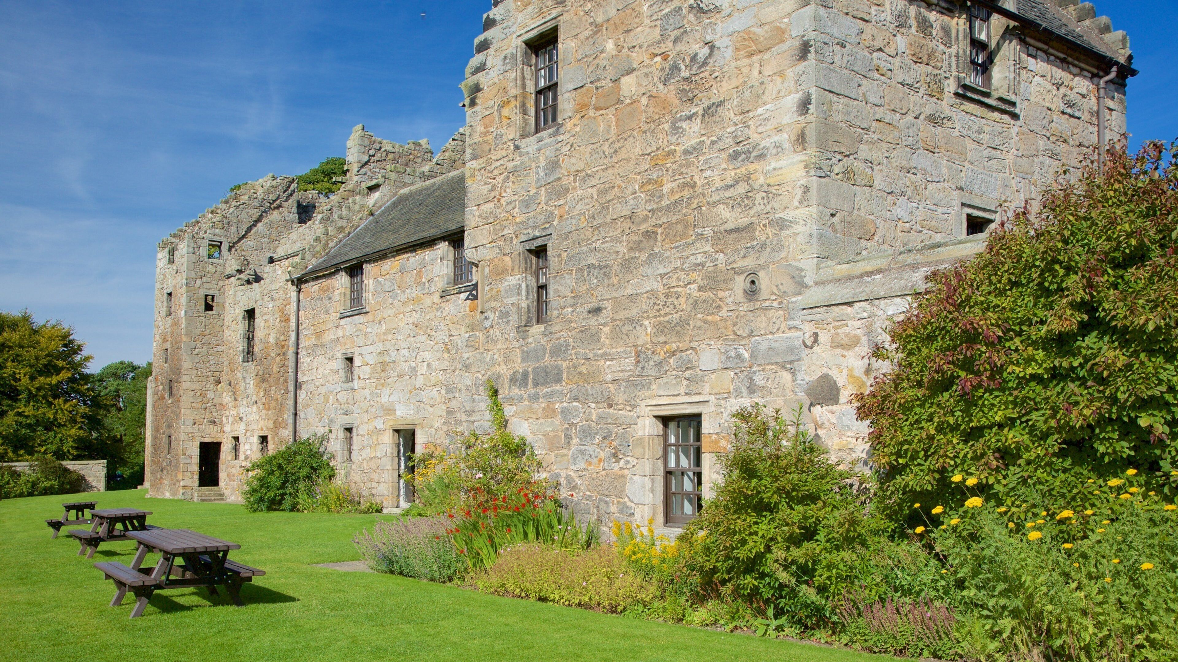 Aberdour Castle featuring chateau or palace and heritage elements