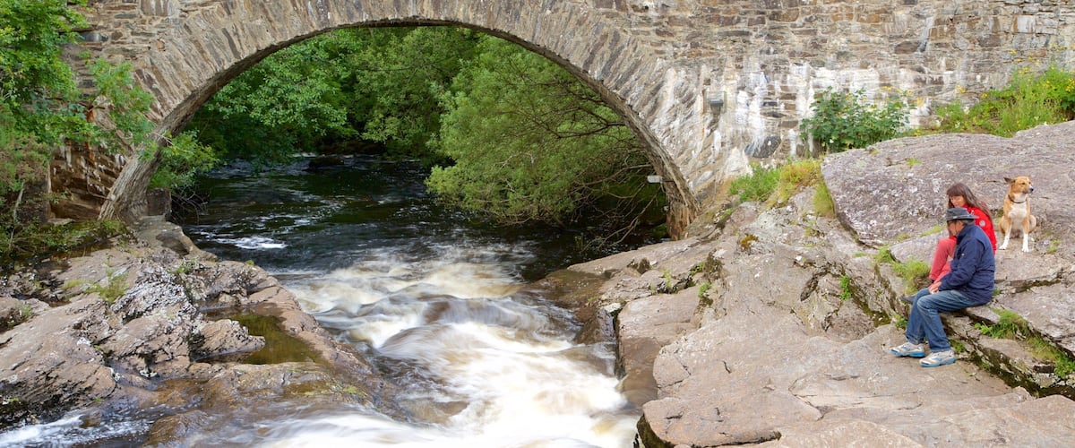 Falls of Dochart which includes rapids and a bridge as well as a small group of people
