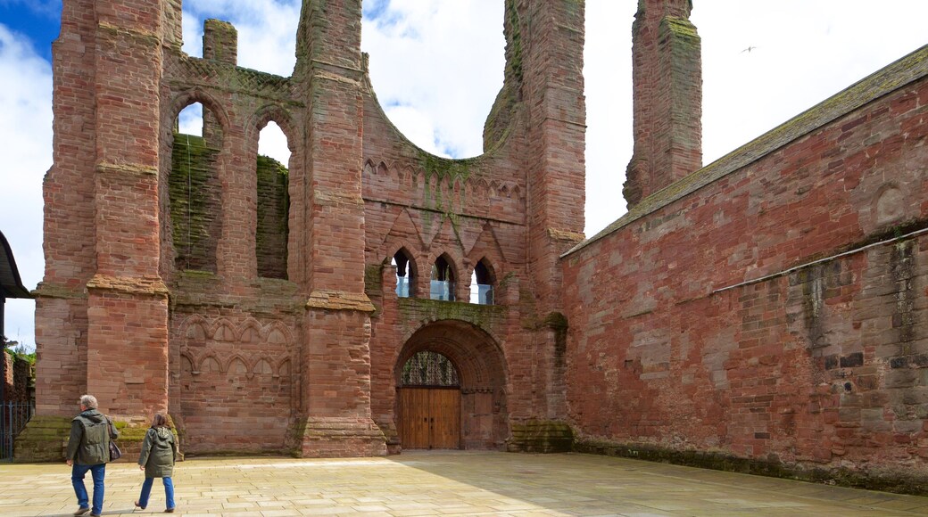 Arbroath Abbey featuring heritage elements and heritage architecture as well as a small group of people