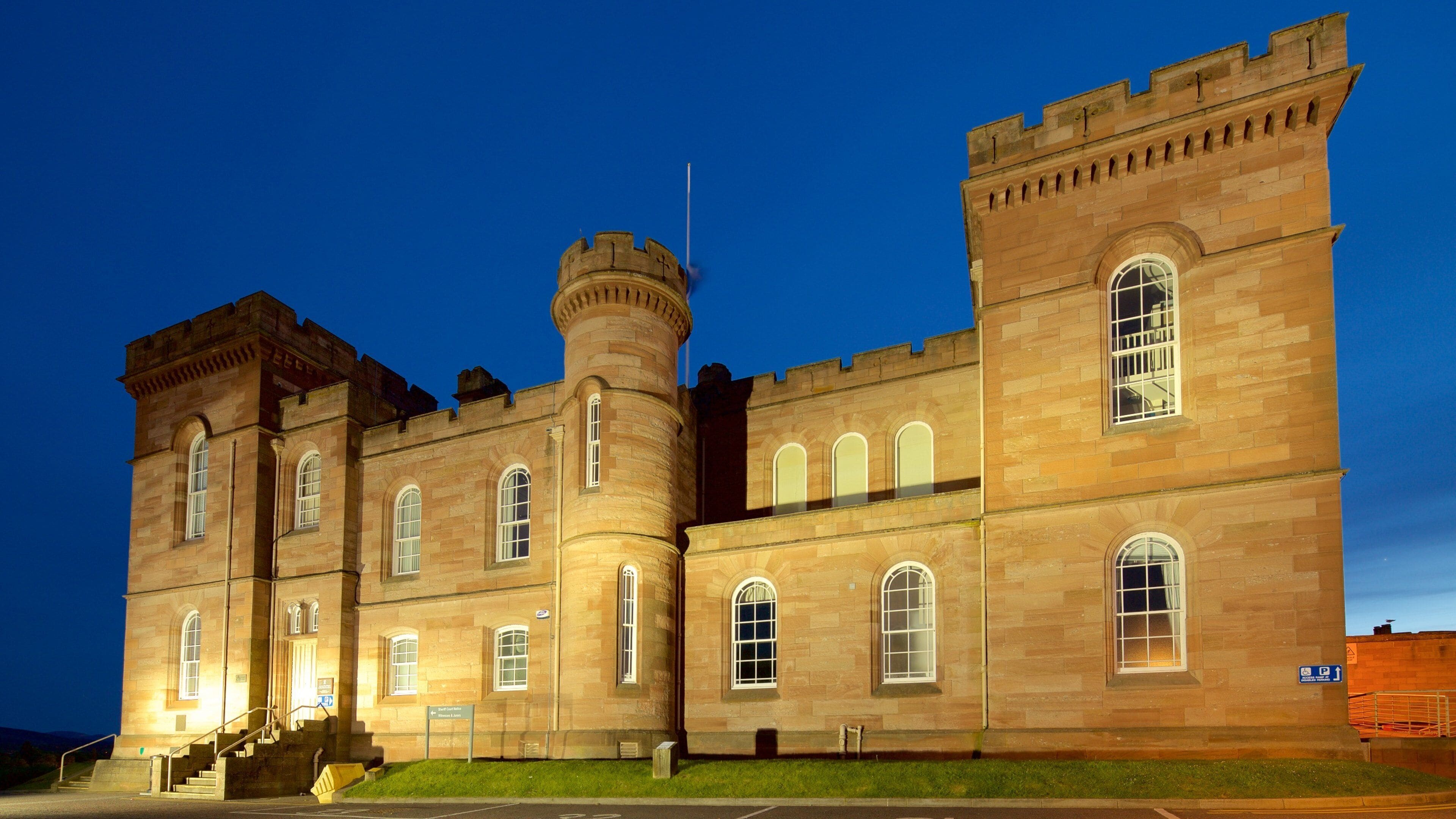 Inverness Castle featuring a castle, heritage architecture and night scenes
