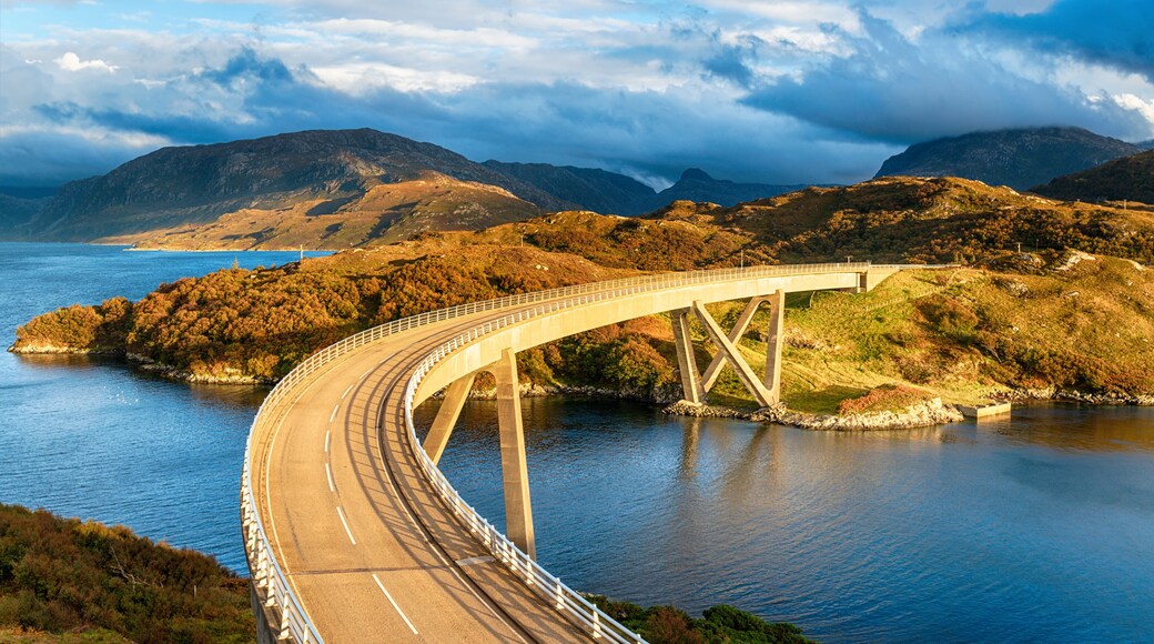 Sunlight bathing the Kylesku Bridge