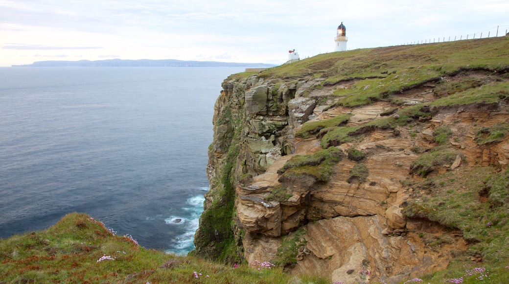 더넷 헤드 등대 을 보여주는 울퉁불퉁한 해안선 과 등대