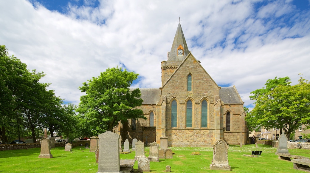 Dornoch Cathedral som inkluderer kirke eller katedral, kirkegård og kulturarv