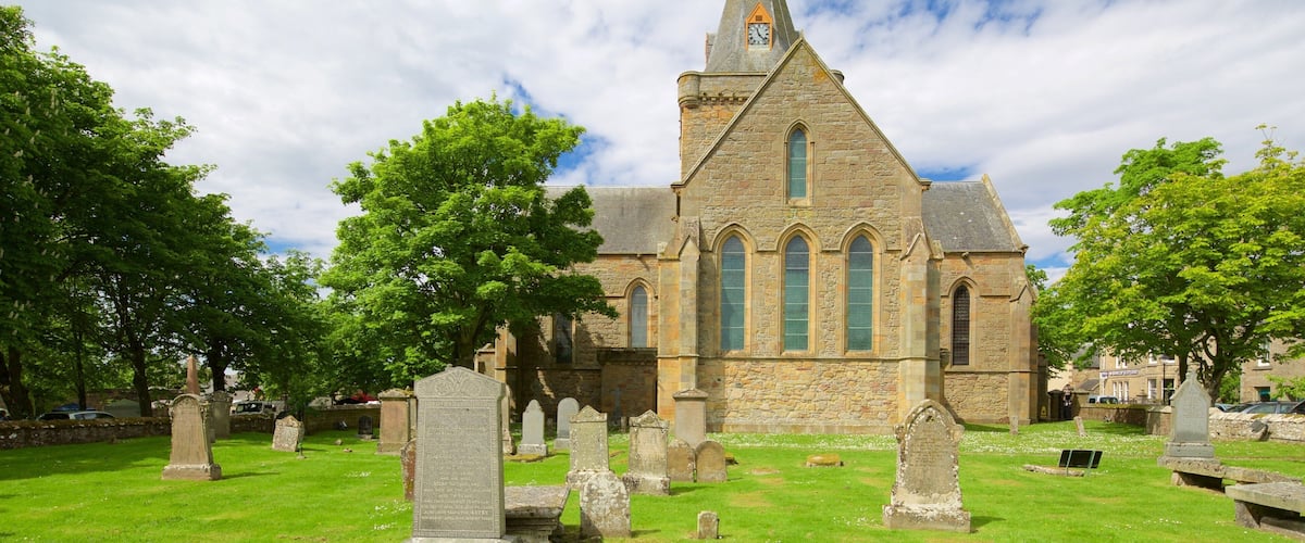 Dornoch Cathedral featuring a church or cathedral, heritage elements and heritage architecture