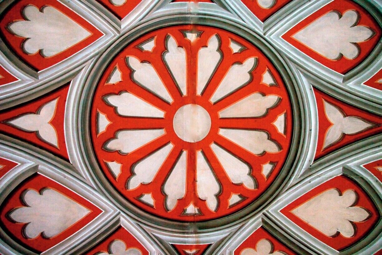 Beautifully decorated ceiling by Italian POWs in World War II.