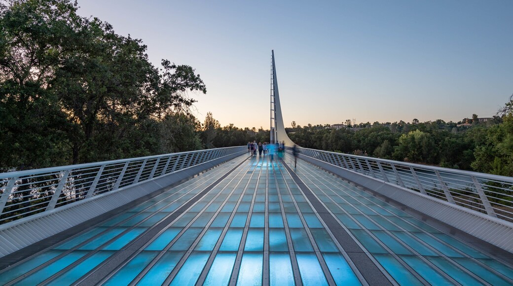 Sundial Bridge featuring a sunset and a bridge