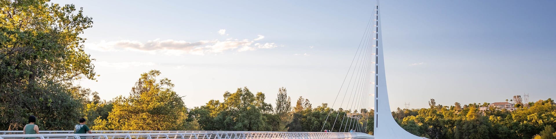 Sundial Bridge featuring a sunset, a bridge and a lake or waterhole