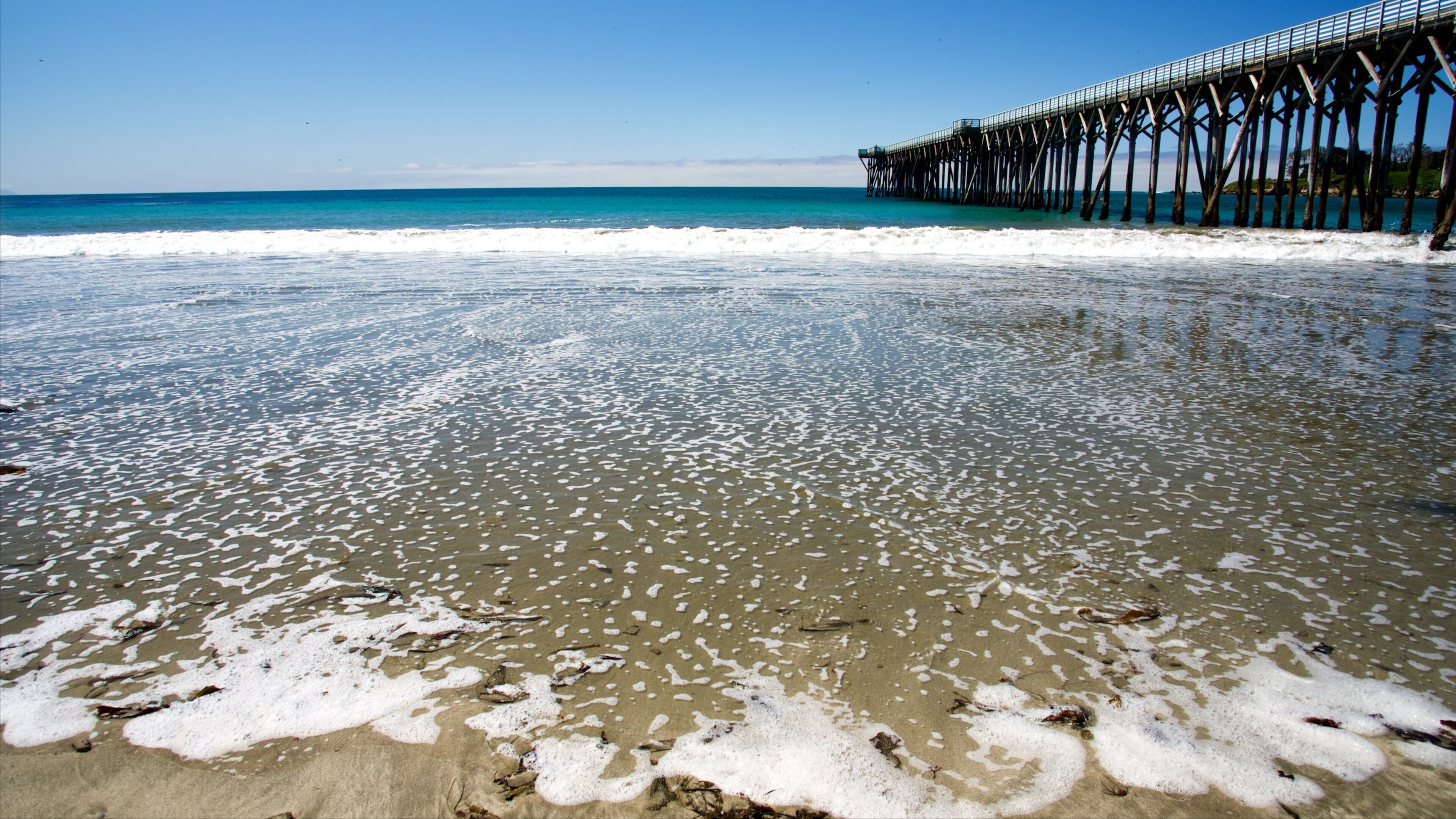 San Simeon Pier showing a sandy beach