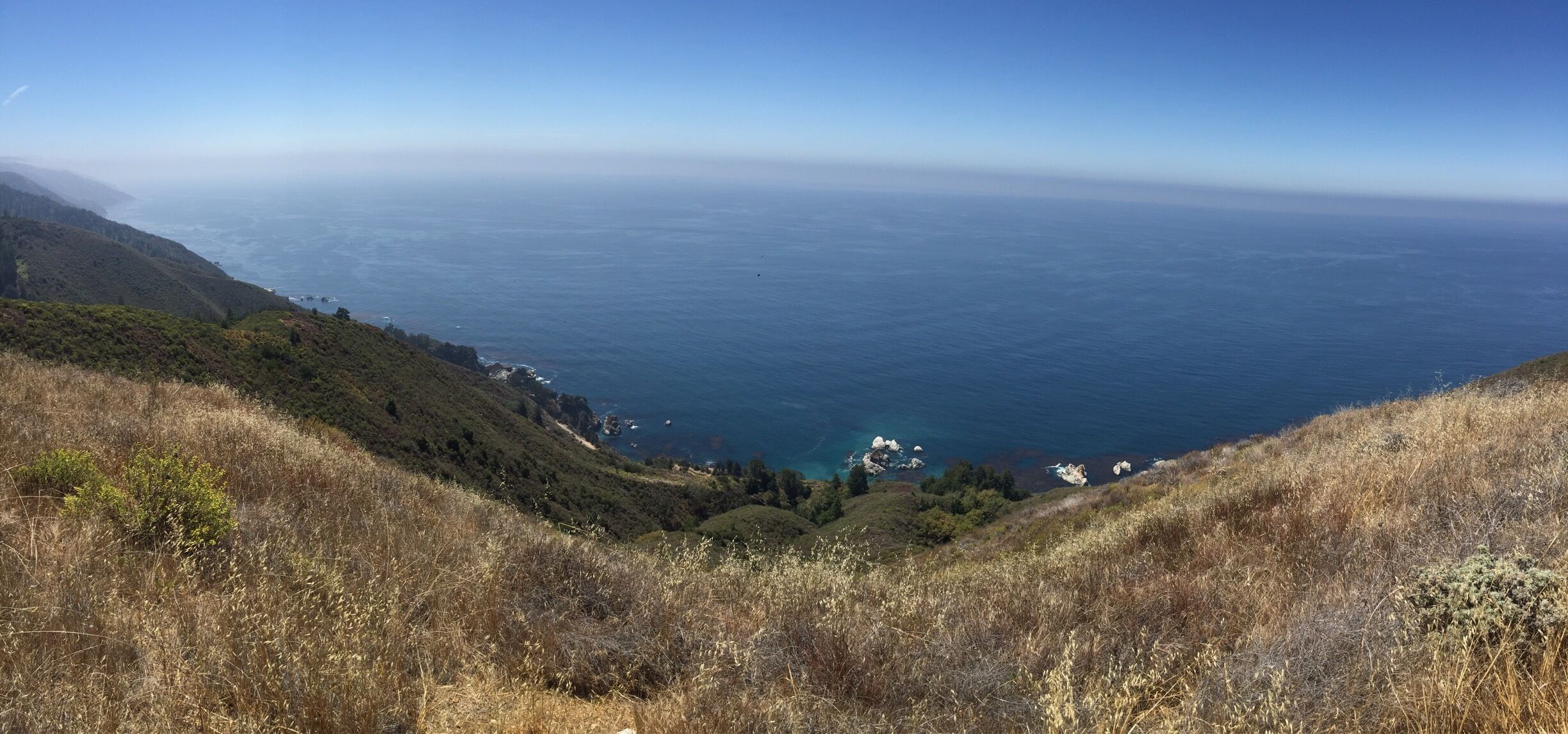 The ridge overlooking the famous waterfall. Today we saw humpback & blue whales along with condors and turkey vultures.  Look hard and you can see the whales.   Fantastic hiking trip in big sur. need to take a wildernesses workshop at esalen or tassajara with guide Steven Harper to really get a sense of this magical area.  