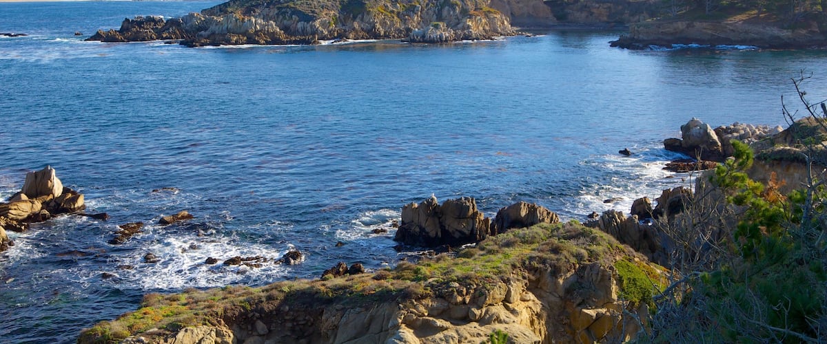 Point Lobos State Reserve showing landscape views, a bay or harbour and general coastal views