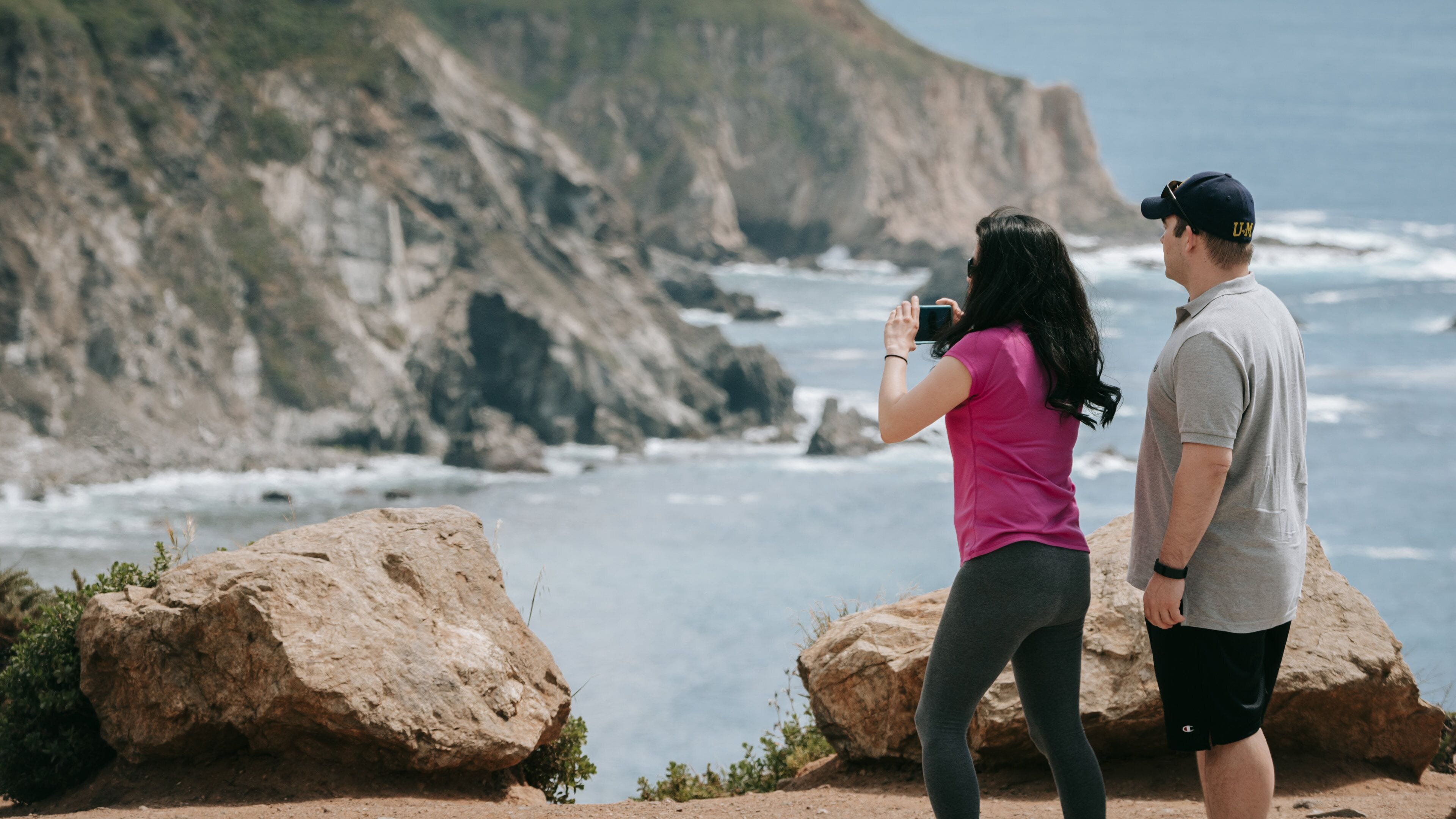 Bixby Bridge showing rugged coastline as well as a couple