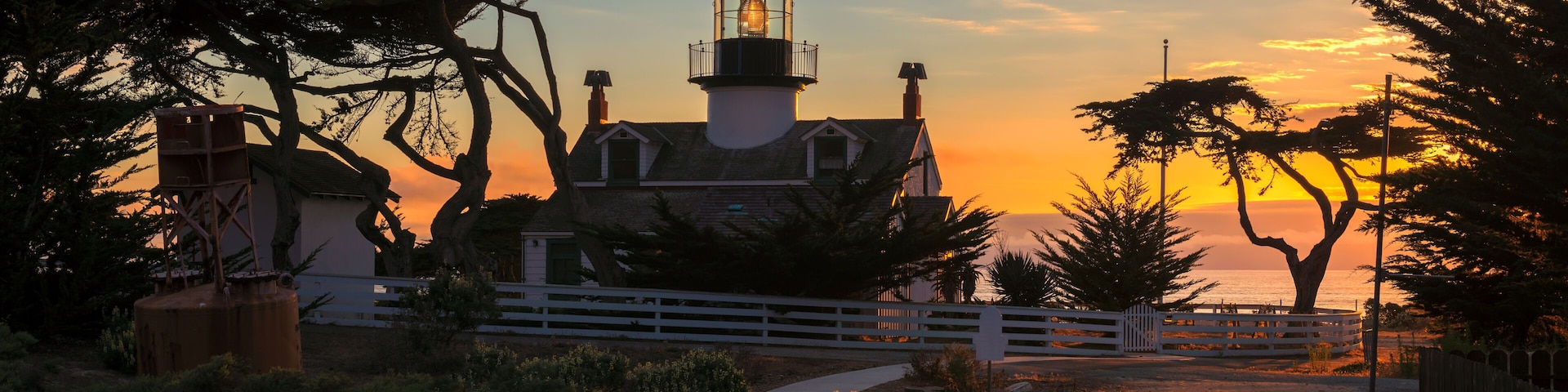 Lighthouse at sunset. Point Pinos lighthouse in Pacific Grove, Monterey, California.