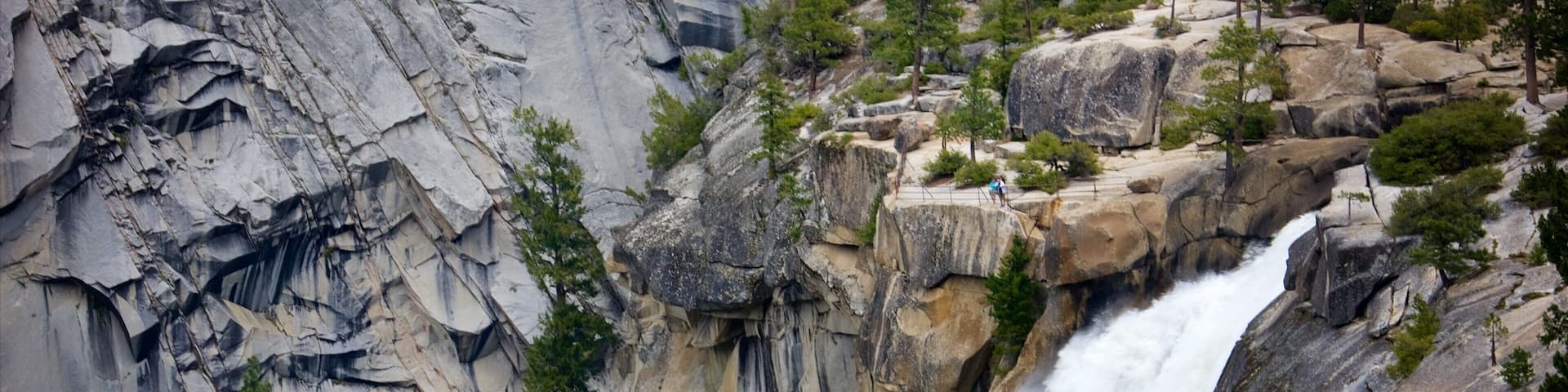 Nevada Falls which includes a waterfall and a gorge or canyon