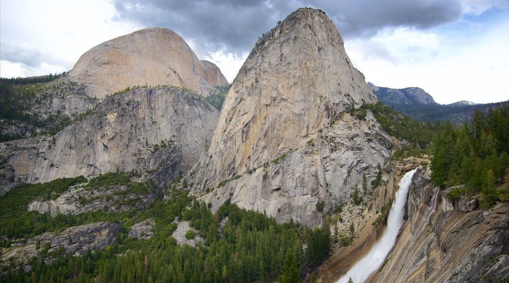 Nevada Falls bevat een cascade, bergen en bos