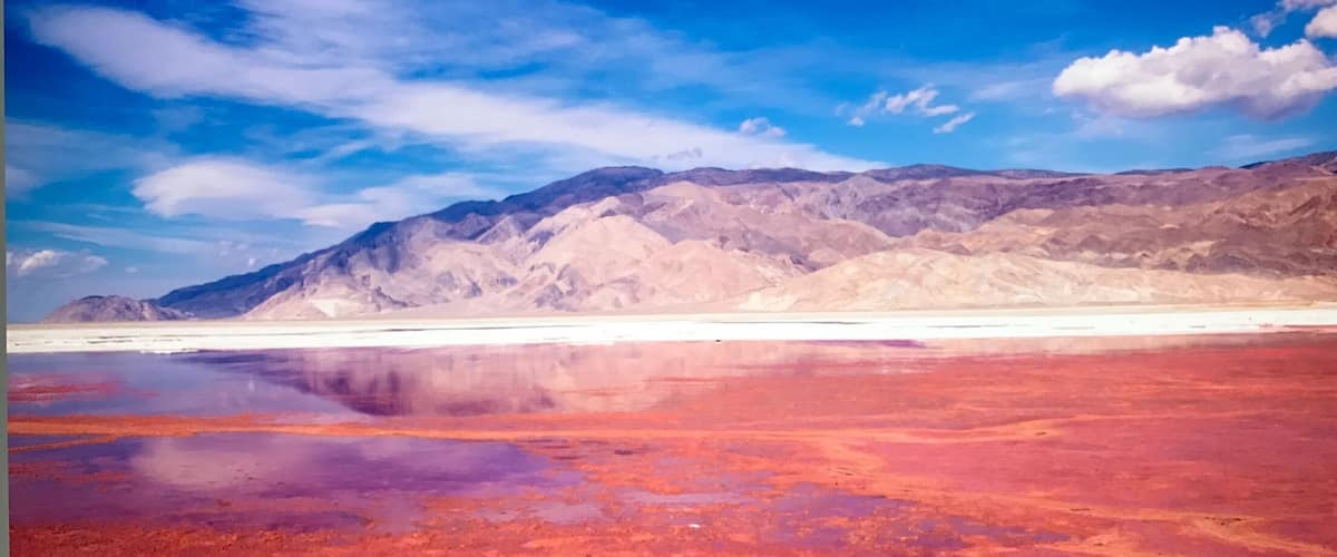 Drive down dirt roads with a dried up salt lake called Owens Lake, and find the pink salt area. Depending the time of the year it can vary from light pink to dark red. It is Gorgeous!