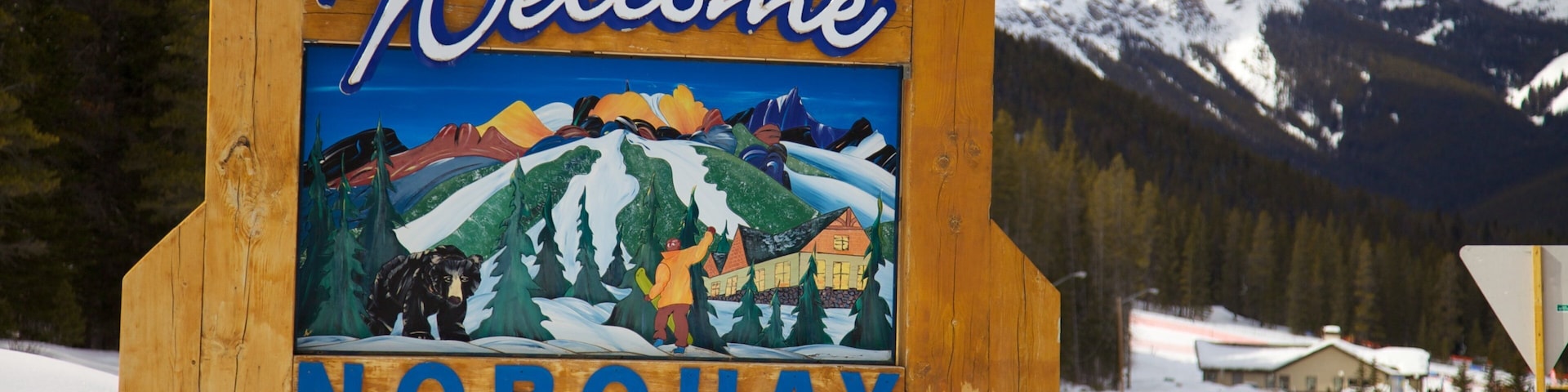 Mount Norquay Ski Resort showing signage and snow