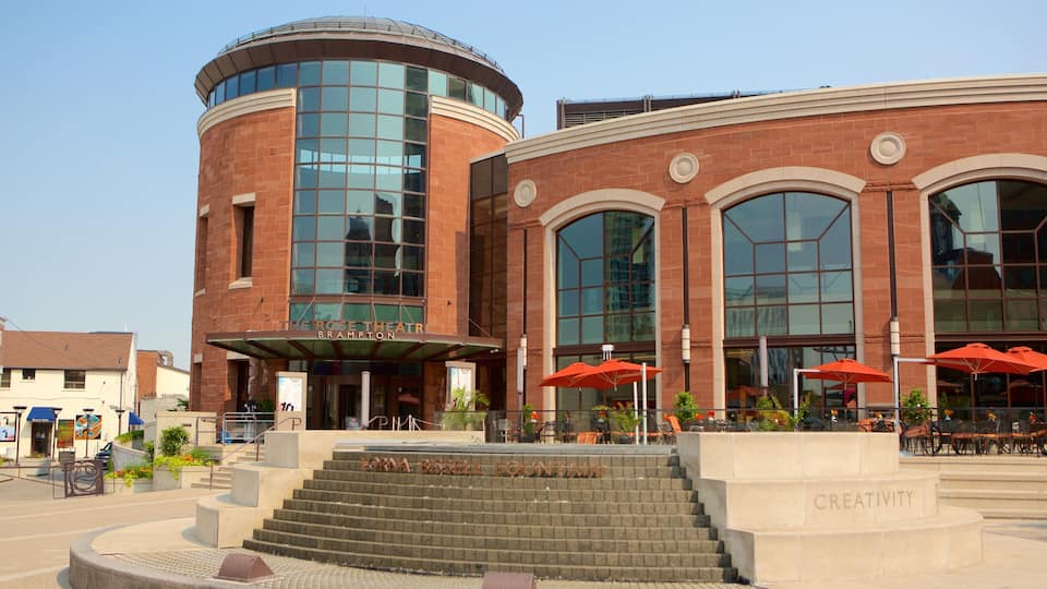 The Rose Theatre Brampton, a modern brick building with large windows and a curved facade.
