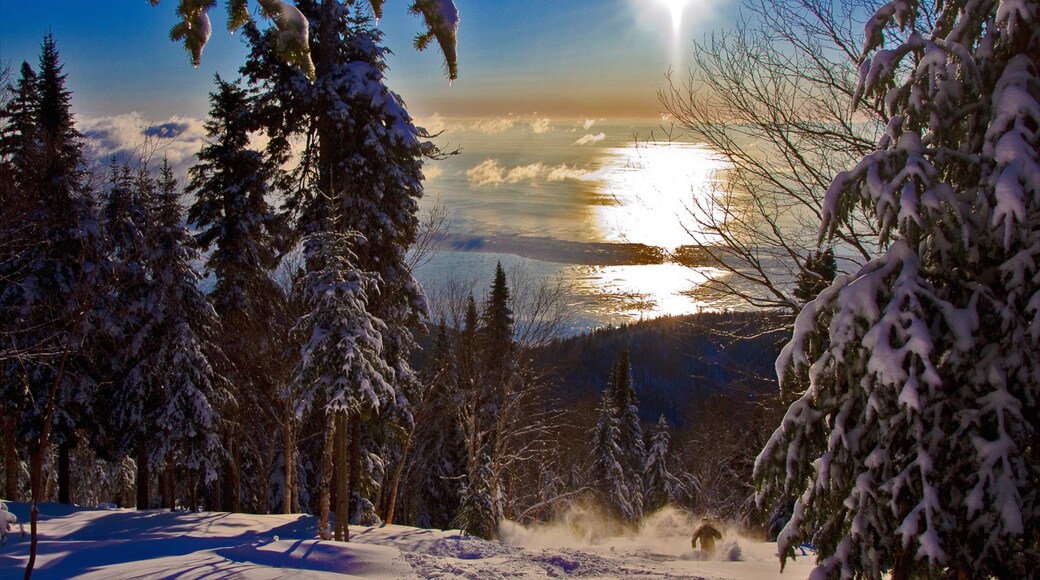 Le Massif de Charlevoix featuring snow and a river or creek