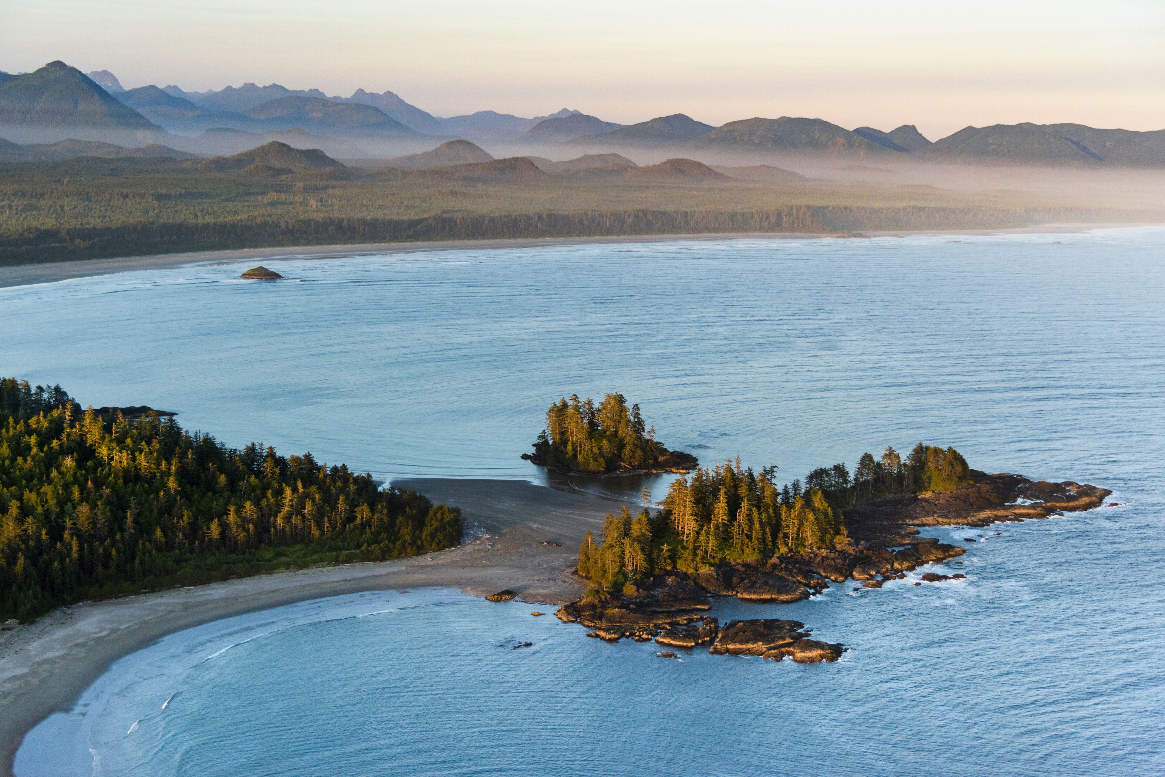 Canada, British Columbia. Pacific Rim National Park, aerial view Schooner Cove.