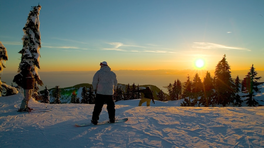 Skiers enjoy sunset over Cypress Mountain in West Vancouver, British Columbia