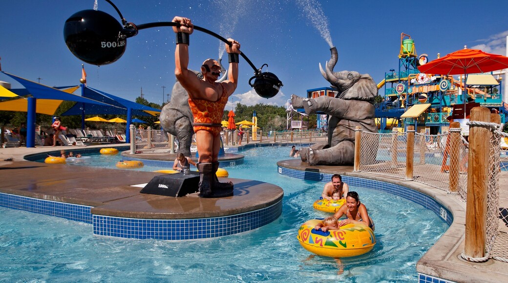 Water World which includes a pool, a waterpark and outdoor art
